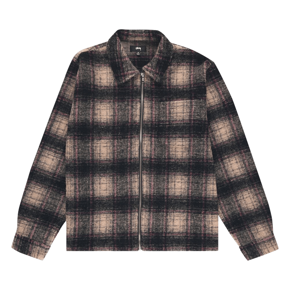 STUSSY BRUSHED WOOL PLAID ZIP SHIRT Sサイズ Wool Plaid Zip Shirt