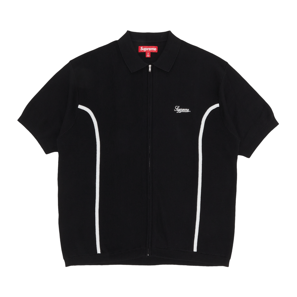 Supreme Abstract Textured Zip Up Polo Black – Izicop