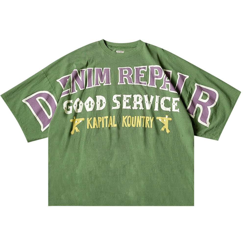 Buy Kapital Denim Repair Huge Jersey T-Shirt 'Green