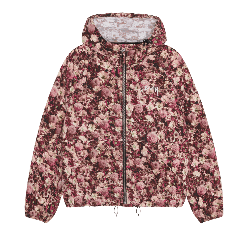 Stussy BEACH SHELL FLORAL NYLON フラワー M Stussy Floral Nylon Beach Shell Jacket Maroon Size Medium