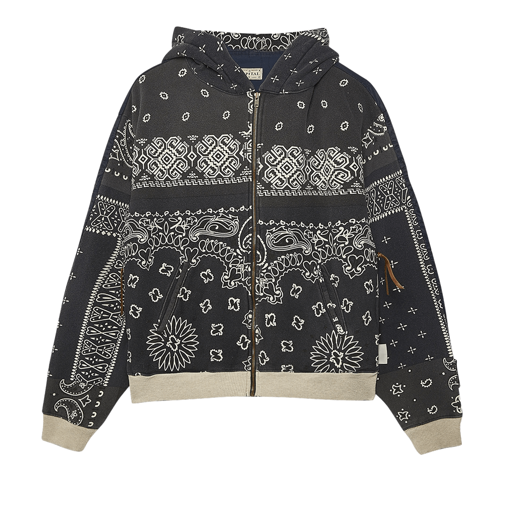 KAPITAL 日本地図 刺繍 パーカー ブラック Buy Kapital Fleece Knit Bandana Bivouac Hooded Blouson 'Black
