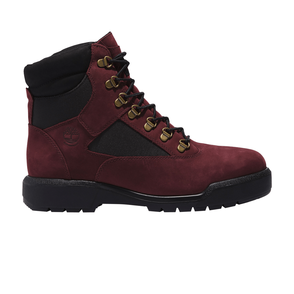 Burgundy timberland field boots sales