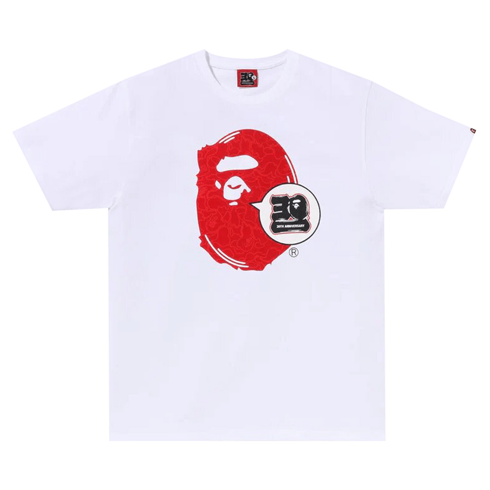 Size m BAPE 30th Anniversary Ape Head Tee 'White/Red'