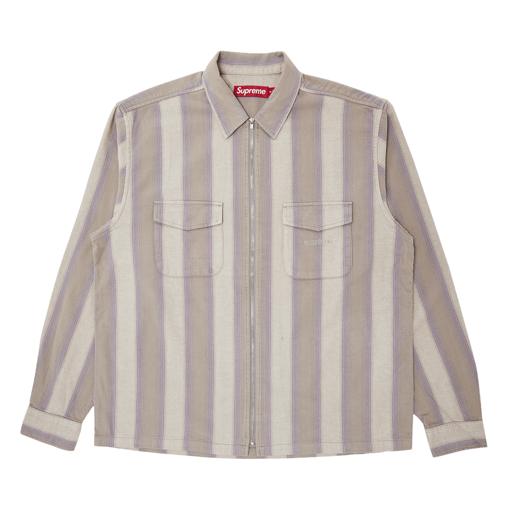 Supreme Stripe Flannel Zip Up Shirt 'Grey'