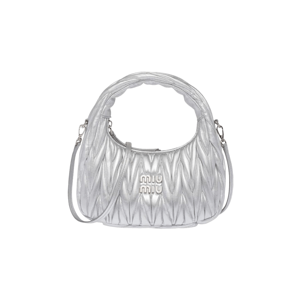 Buy Miu Miu Matelasse Nappa Leather Hobo Mini Bag Argento 5BC125 N88 F0118 GOAT