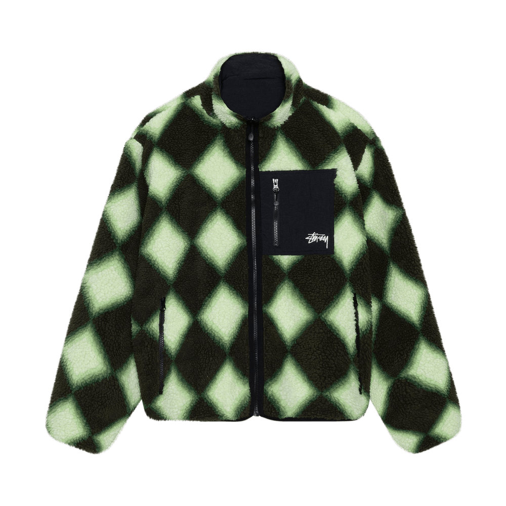 00s～　STUSSY デッキジャケット　カーキフェード　サイズL New Stussy Sherpa Reversible Jacket Fleece Zip Up Moss Green Black