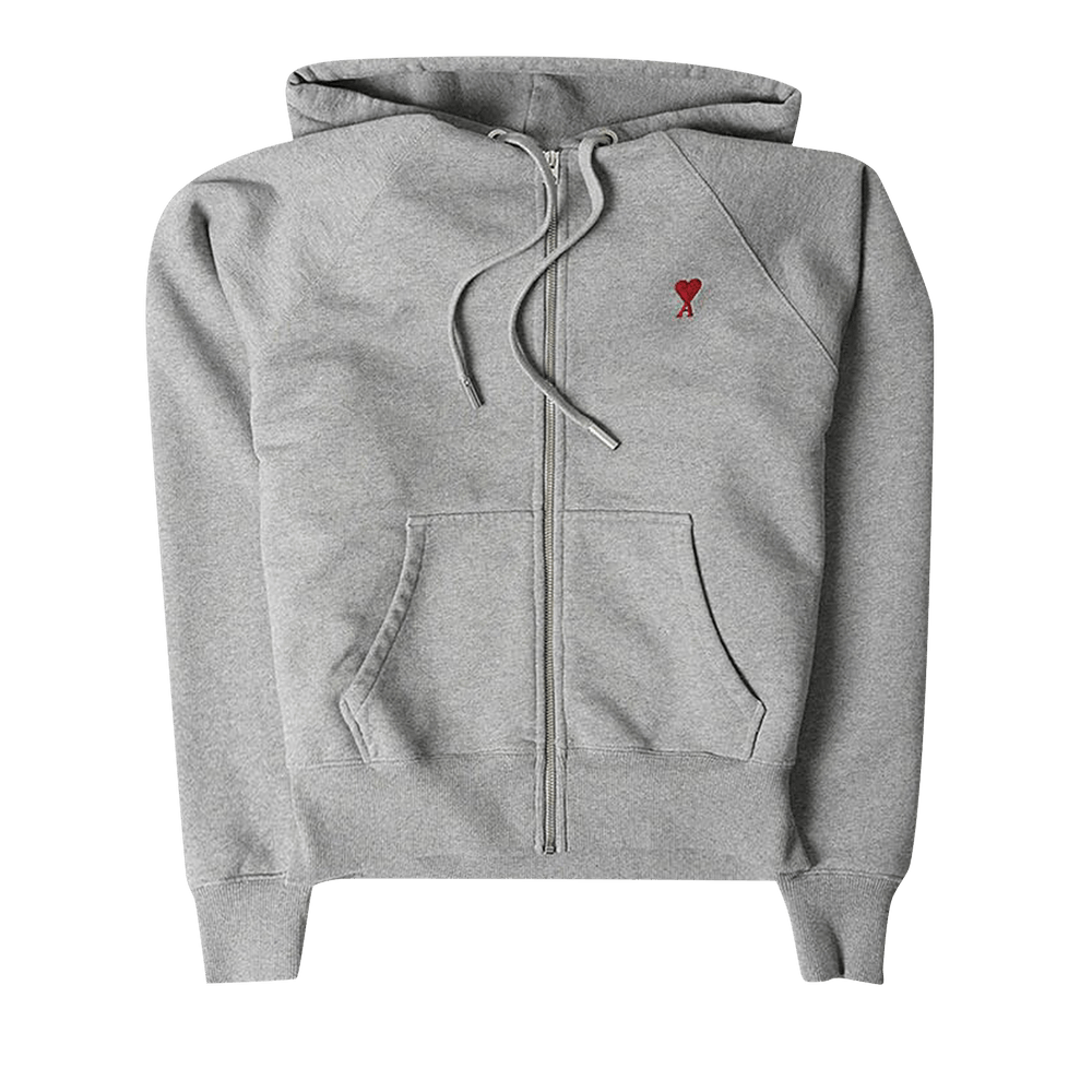 Buy Ami Zipped Hoodie 'Heather Grey' - USW415 747 055 | GOAT SA