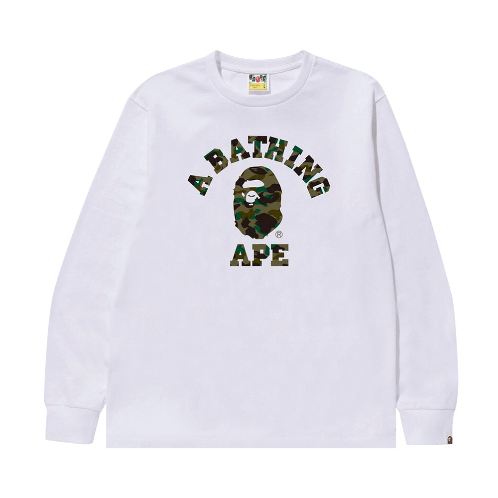 Buy BAPE 1st Camo College Long-Sleeve Tee 'White/Green