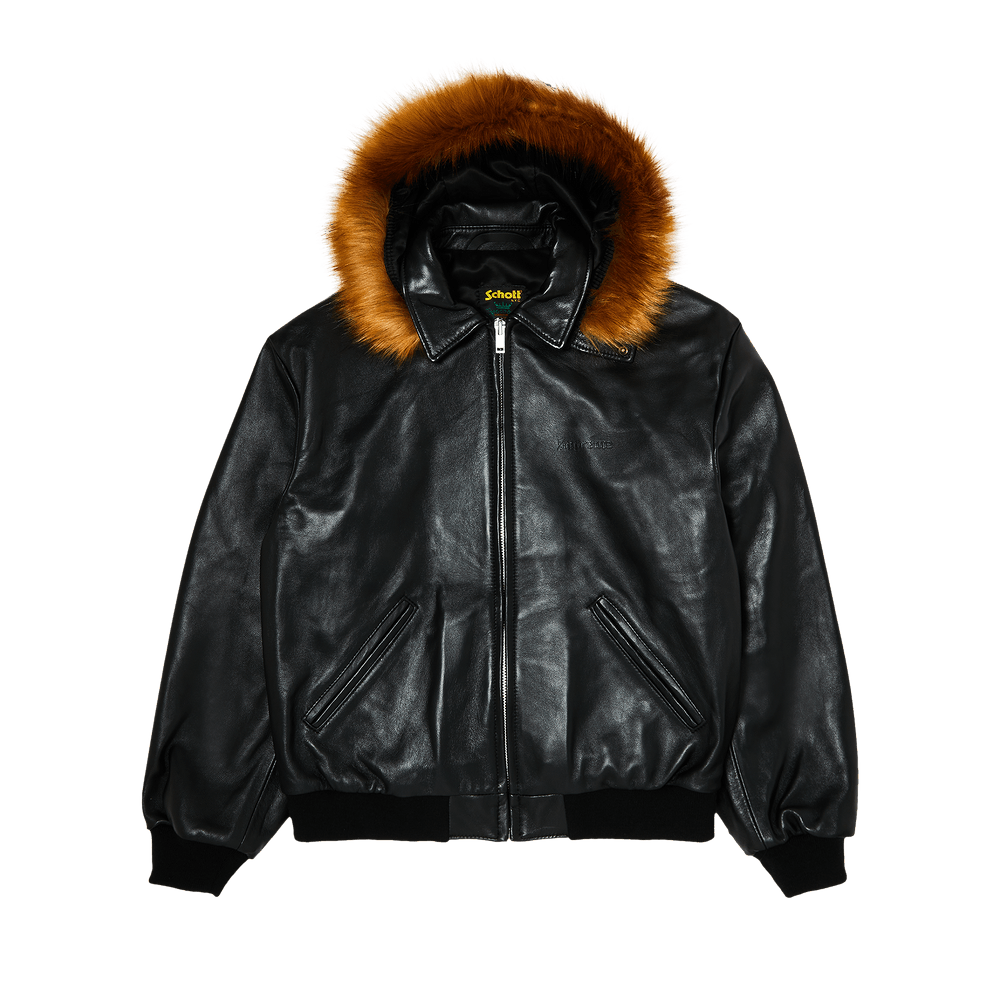 Buy Supreme x Schott Hooded Leather Bomber Jacket 'Black