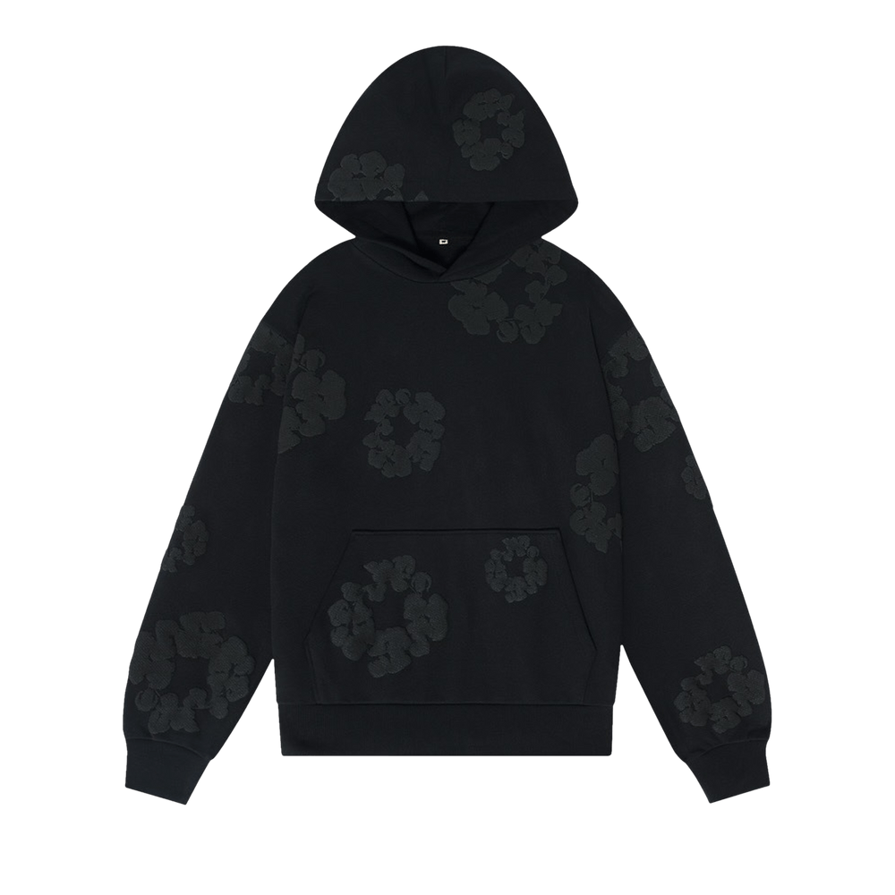 Buy Denim Tears Cotton Wreath Hooded Sweatshirt Black Monochrome 5650 1SS240106CWHS BLAC GOAT UK