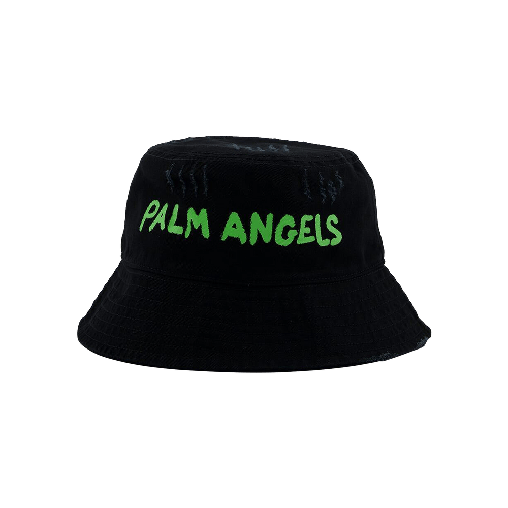 Buy Palm Angels Seasonal Logo Bucket Hat 'Black/Green Fluo
