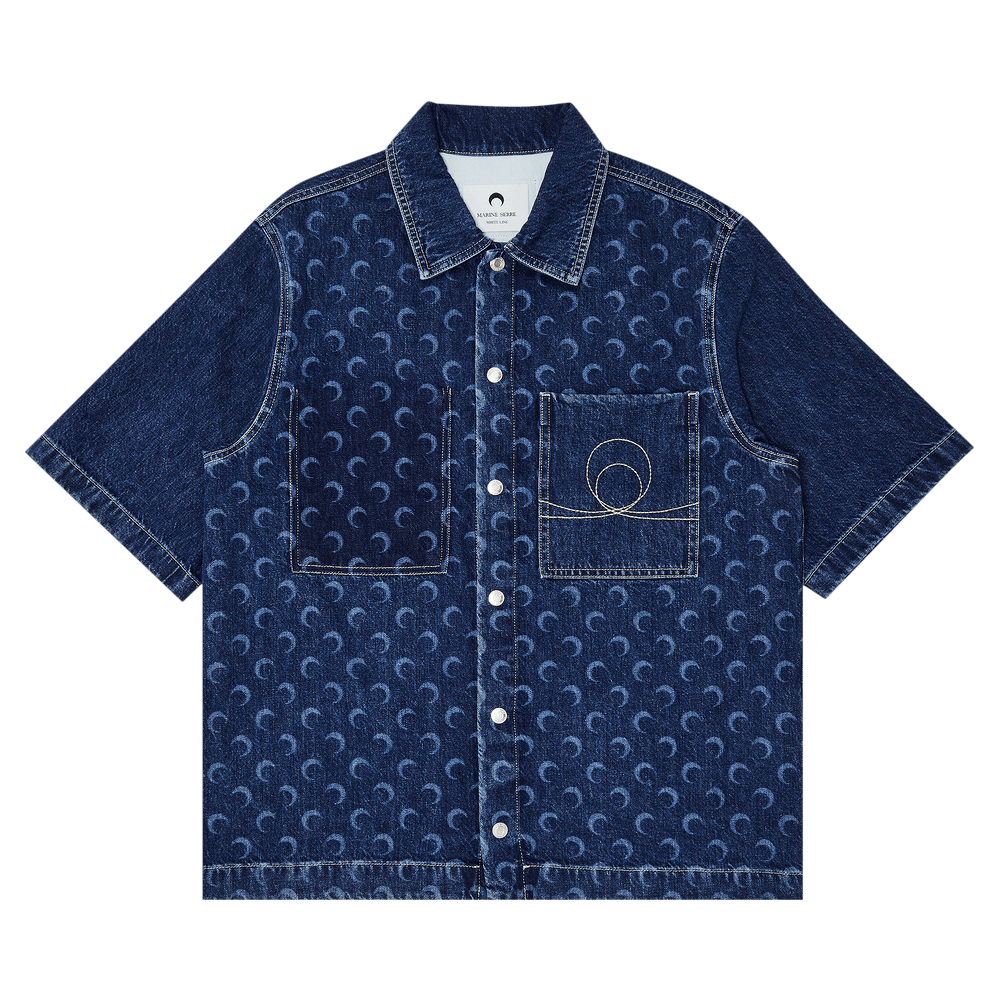Buy Marine Serre Deadstock Denim Workwear Shirt 'Blue