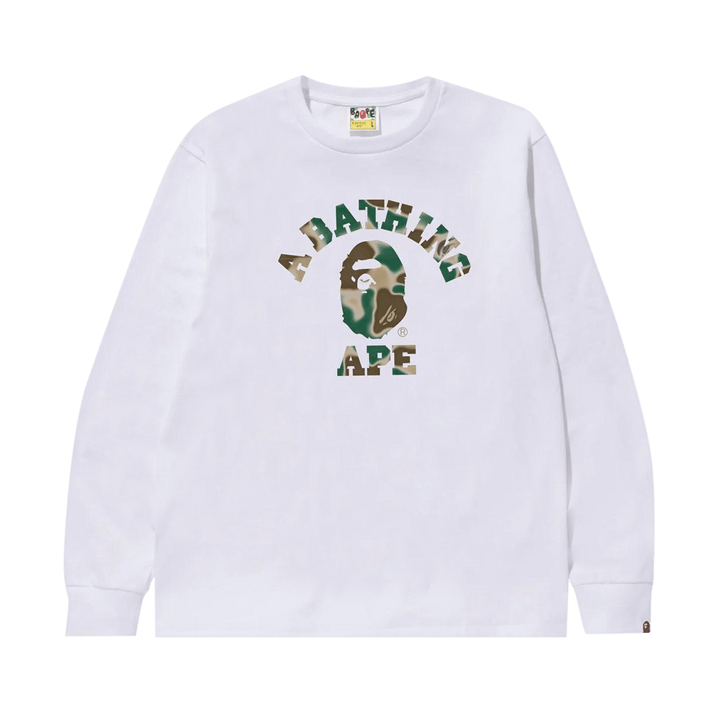 Buy BAPE Liquid Camo College Long-Sleeve Tee 'White' - 1K30