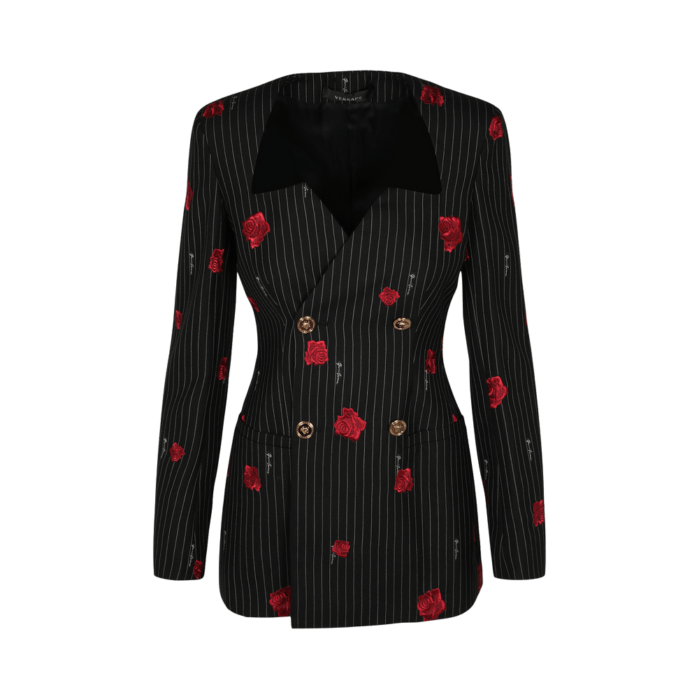 Buy Versace Rose Print Striped Double Breasted Jacket 'Black