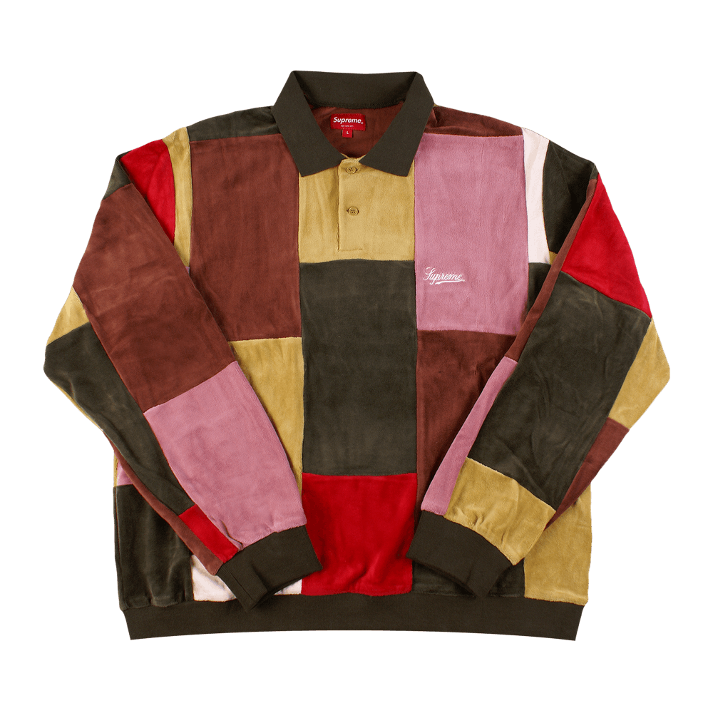 【希少】Supreme 20AW Patchwork Velour Polo Supreme Floral Patchwork Velour L/S Polo Slate Men's - FW21 - US