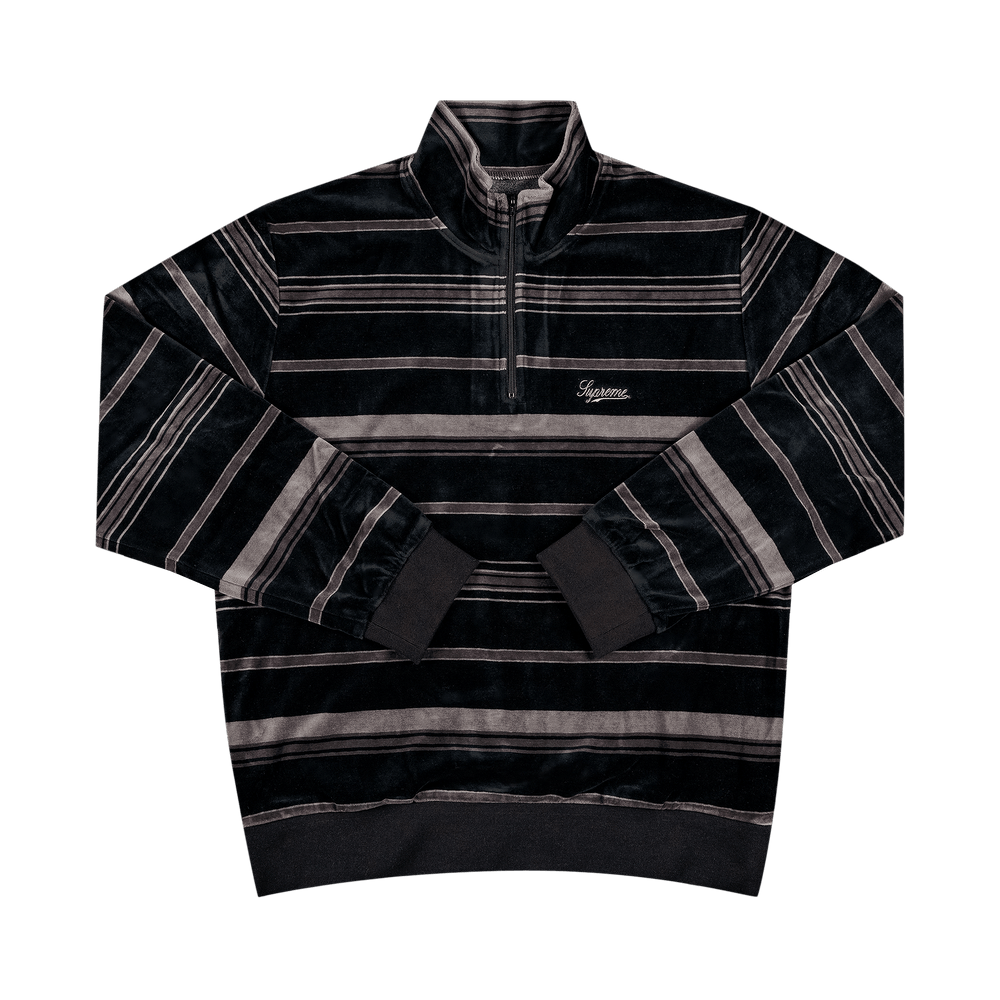 Buy Supreme Stripe Velour Half Zip Pullover 'Black