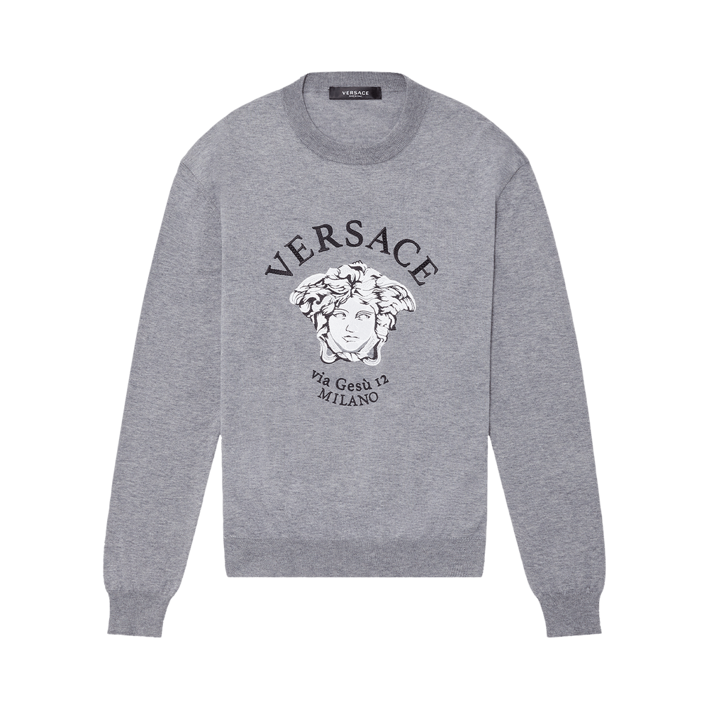 極美品□VERSACE ヴェルサーチ 2020年製 A88687 メデューサ エンブロイダリー 薄手 ニット セーター グレー 46 イタリア製 正規品 メンズ Buy Versace Via Gesu Milano Knit Sweater 'Grey' - A88687 A237530