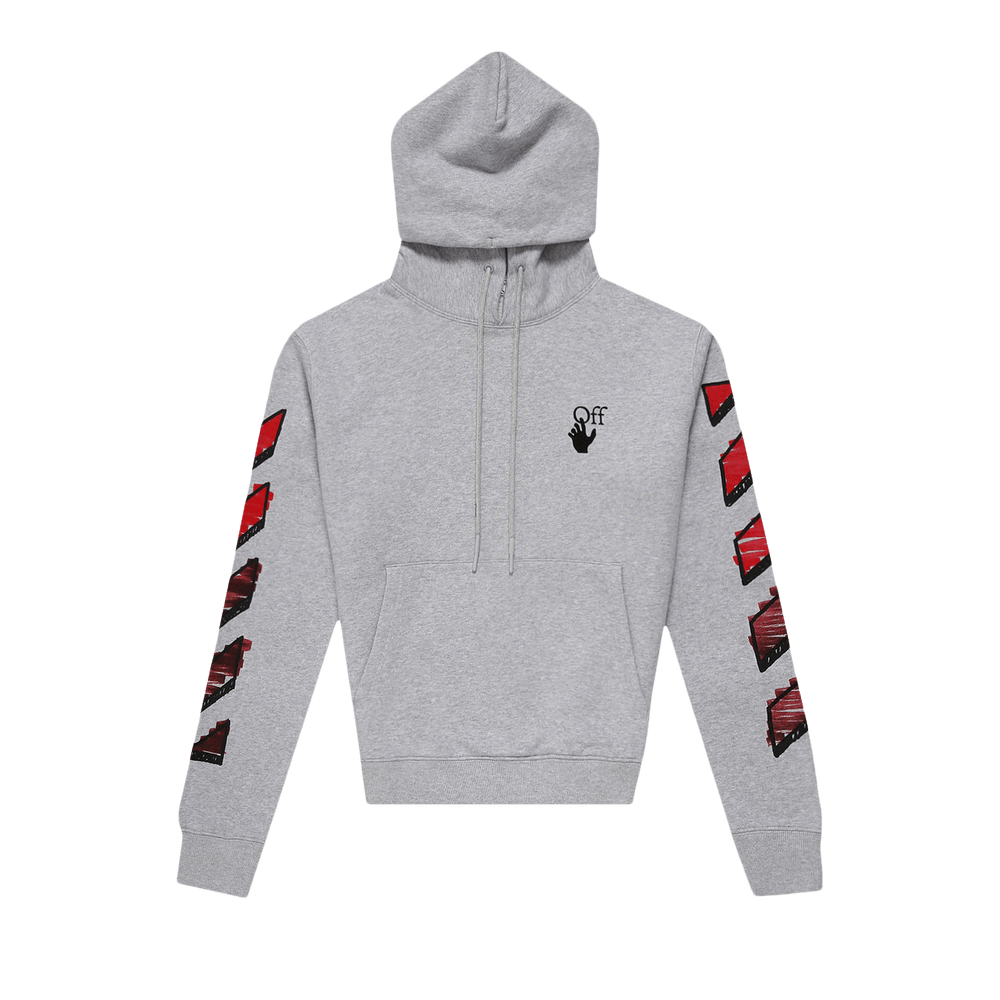 Size m Off White Marker Slim Hoodie Melange Grey Red