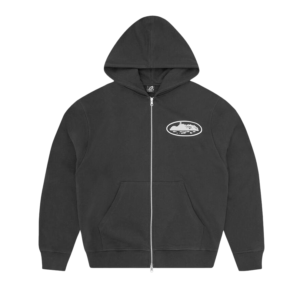Buy Corteiz Island Puff Print Zip Hoodie 'Washed Black