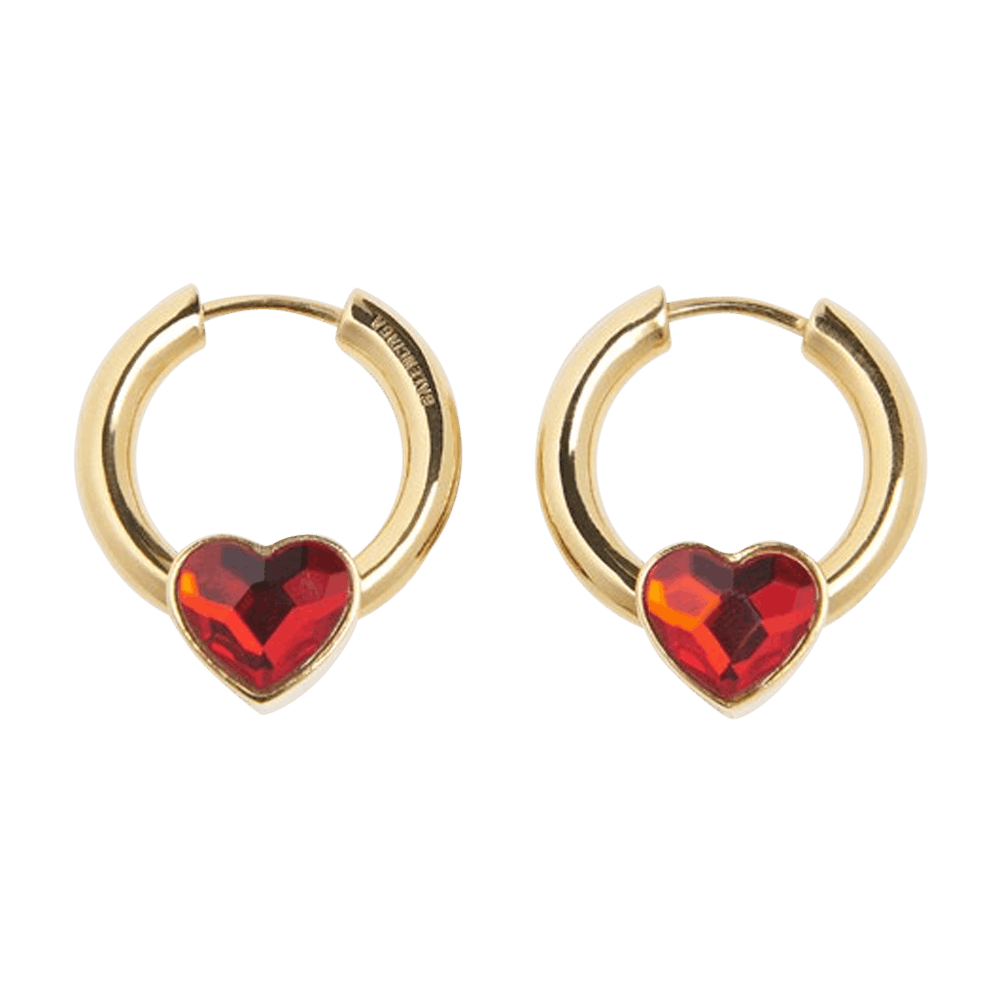 Buy Balenciaga Force Heart Earrings Shiny Gold Red 644531 J841G 8672 GOAT