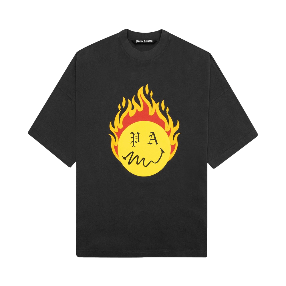 Buy Palm Angels Burning Head Loose Tee 'Black/Yellow