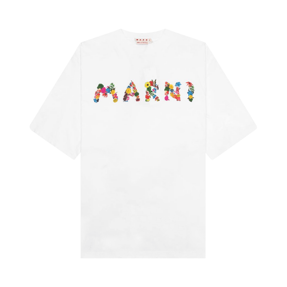 ■MARNI■ Flower Short Sleeve T-Shirt Lily White HUMU0223PPU Marni Short Shirt with Short Sleeves with Cuff | SHOWROOM