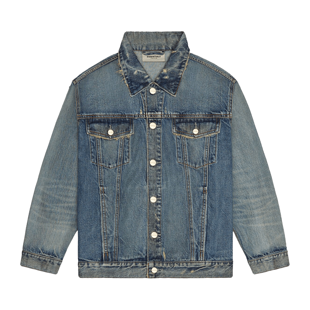 Buy Fear of God Essentials Denim Trucker Jacket Dark Indigo 202454210004326 GOAT