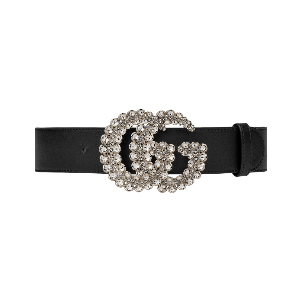 Buy Gucci Leather Belt With Double G Buckle 'Black/Crystal