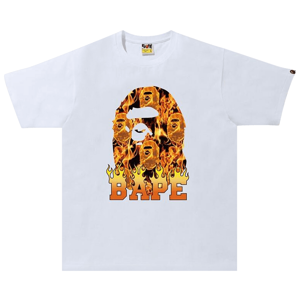 Buy BAPE Bape Ape Head Flame Tee White/Orange 'White/Orange