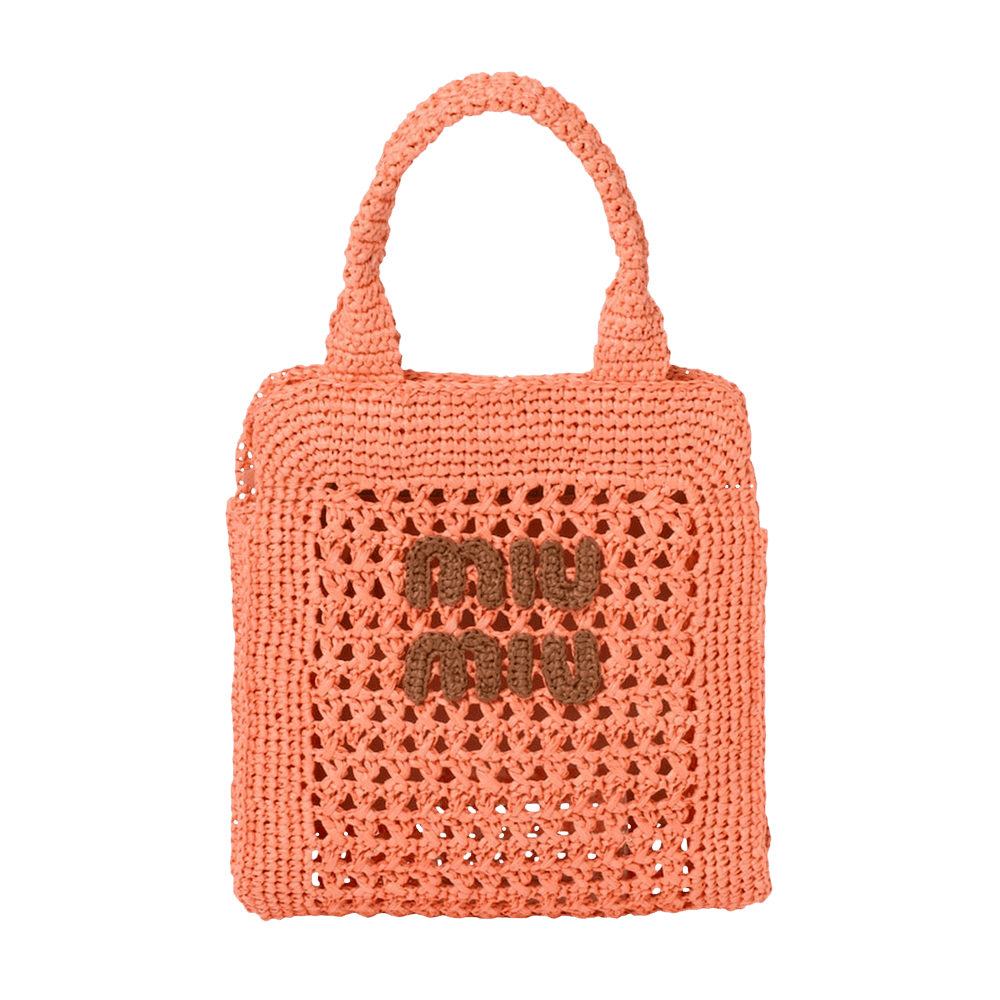 ■MiuMiu■ Crochet Raffia Tote Bag Natural Cognac 5BA283ADO1 Buy Miu Miu Raffia Effect Crochet Fabric Tote Bag 'Tulip