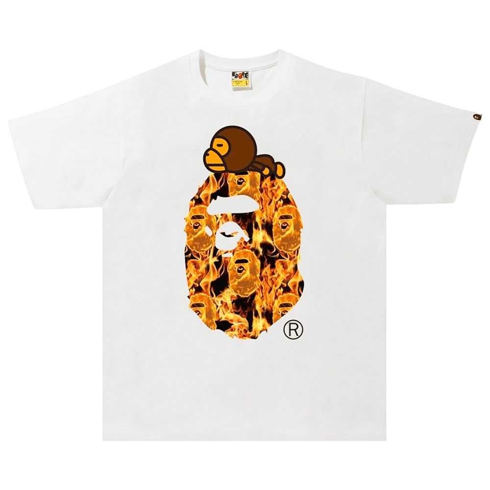 Buy BAPE Flame Milo On Big Ape Tee 'White/Orange' - 2G30 110 009
