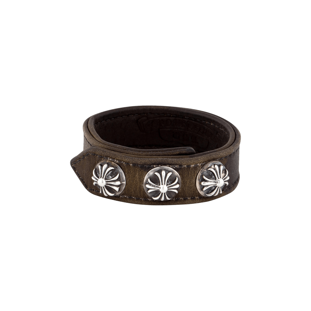 アクセサリー Chrome Hearts Leather Bracelet Chrome Hearts Leather Studded Wrap Bracelet Brown/Silver Price in