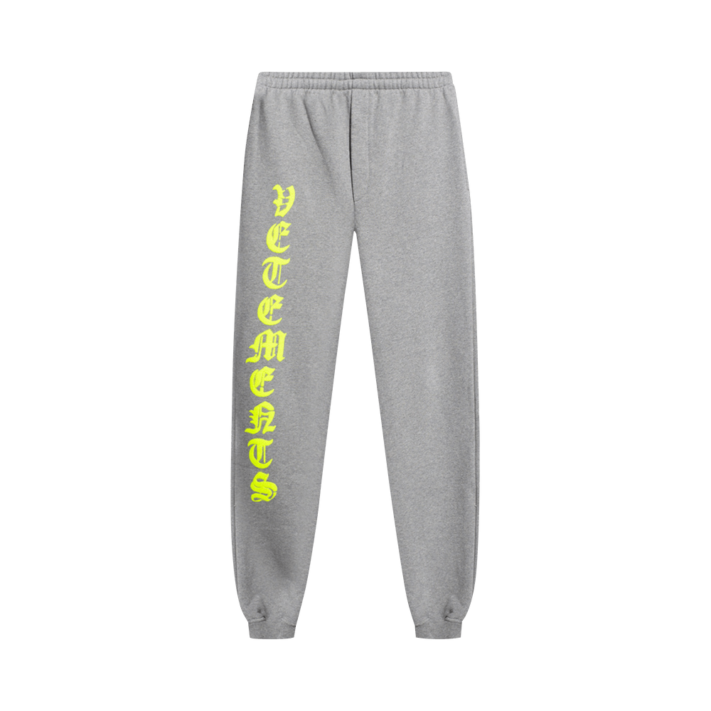 Buy Vetements Anarchy Logo Sweatpants 'Grey Melange/Neon Yellow