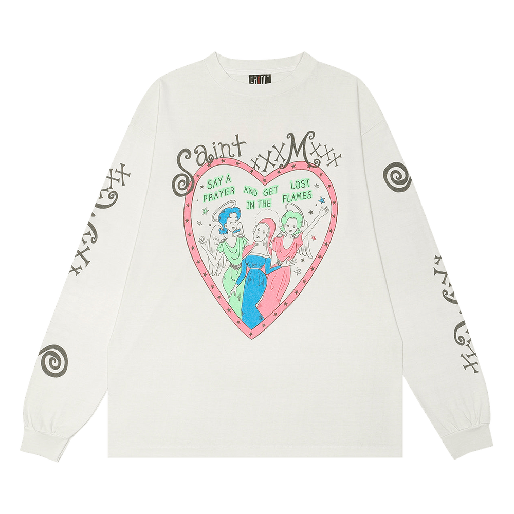 Buy SAINT Mxxxxxx Pink Heart Long-Sleeve Tee 'White' - SM YS8 1111