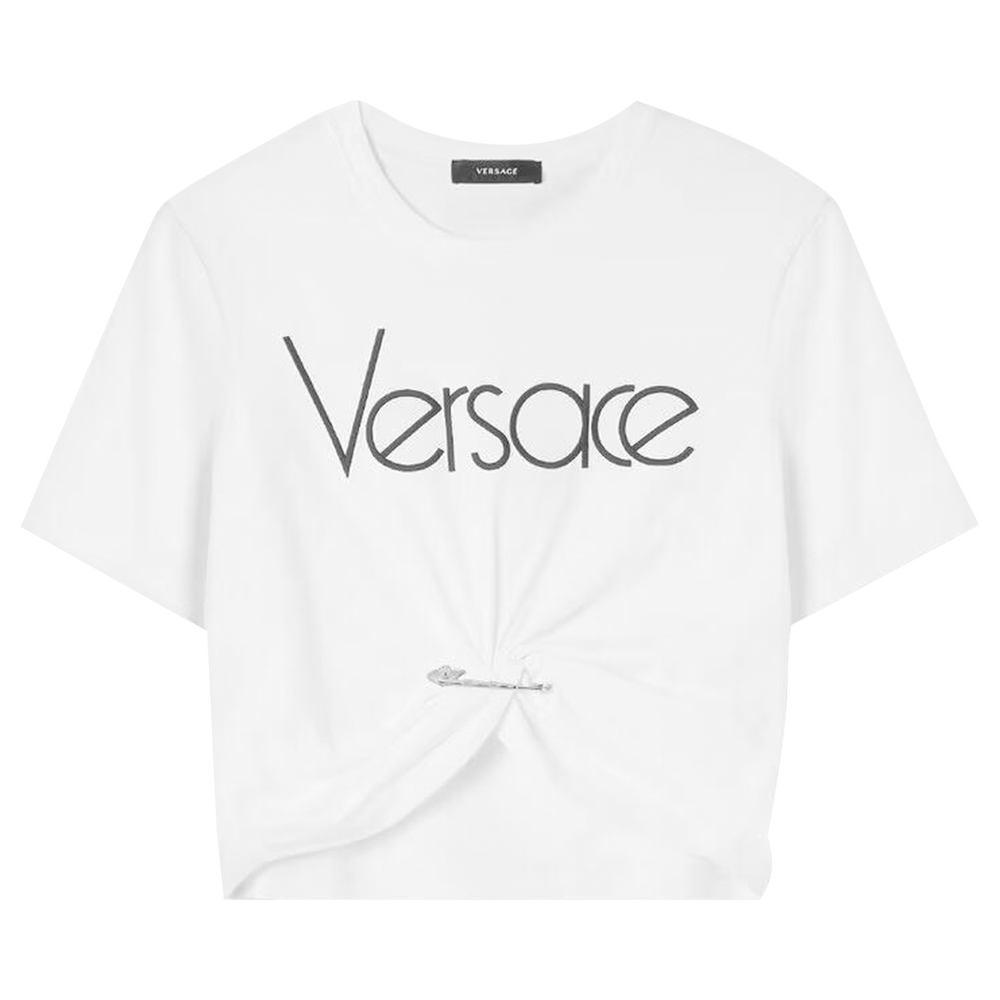 Buy Versace Logo Jersey T-Shirt 'White-Black' - 1011331