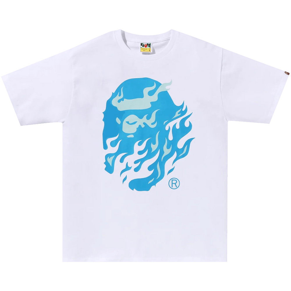 Buy BAPE Flame Ape Head Tee 'White/Blue' - 1K20 110 032 WHITE BLUE