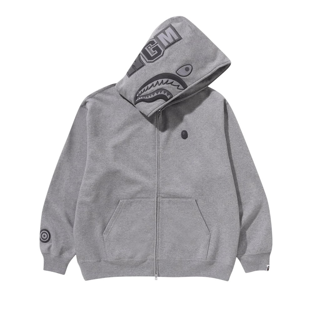 Buy BAPE Ape Head One Point Shark Zip Hoodie 'Grey' - 1K30 115 306