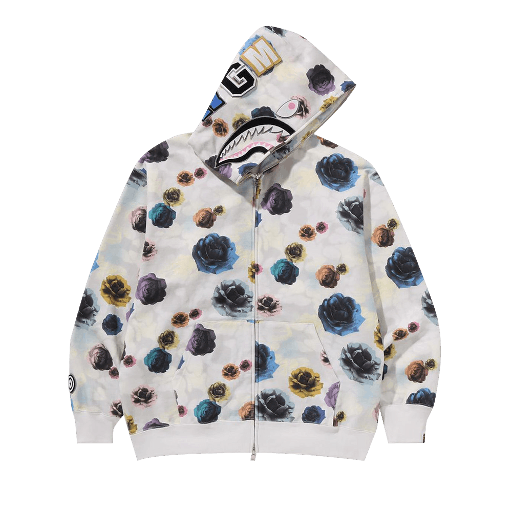Buy BAPE Floral Camo Shark Relaxed Fit Full Zip Hoodie 'Ivory