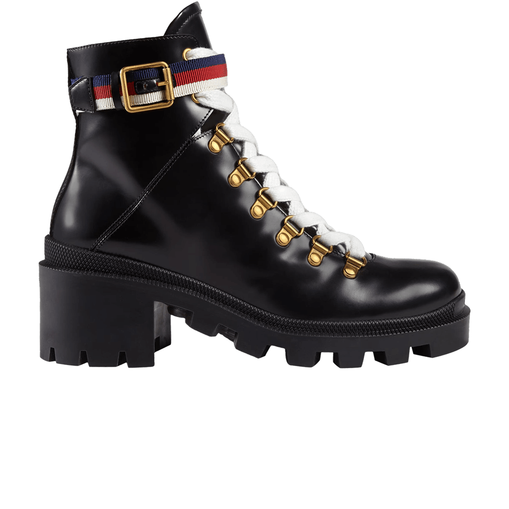 Buy Gucci Wmns Sylvie Web 55mm Ankle Boot 'Black Mystic White Red