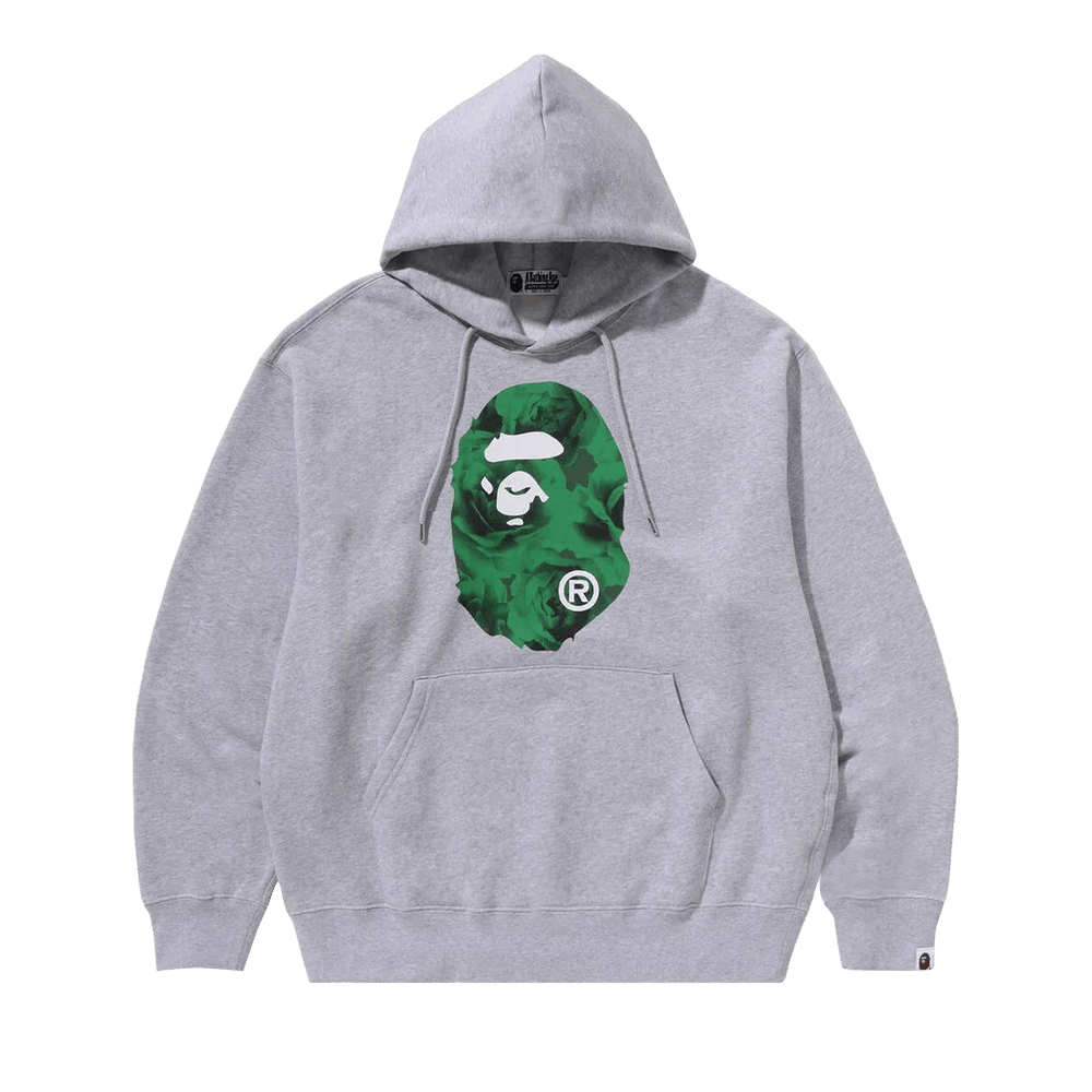 Size l BAPE Floral Solid Camo Ape Head Relaxed Fit Pullover Hoodie Grey