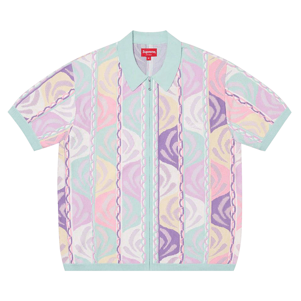 Buy Supreme Abstract Textured Zip Up Polo 'Pale Blue