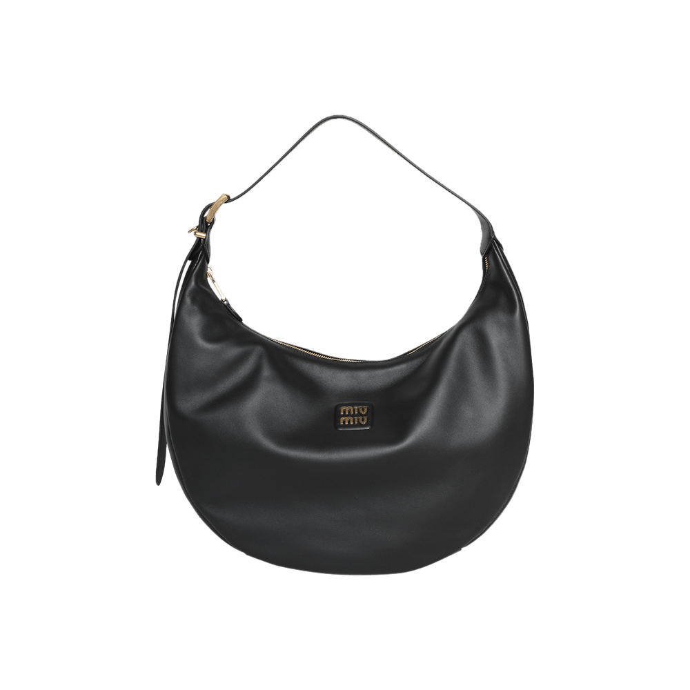 Miu Miu｜ (5BC169 2CRM F0002) Miu Miu Black Leather Hobo Bag | Fashion Clinic