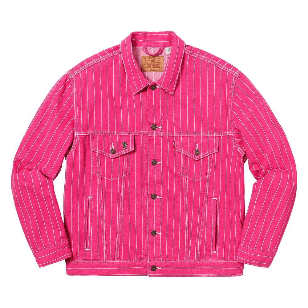 Buy Supreme x Levi's Pinstripe Trucker Jacket With Pin 'Magenta