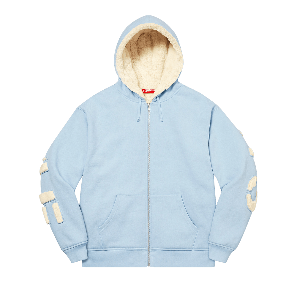 Size l Supreme Faux Fur Lined Zip Up Hooded Sweatshirt 'Light Blue'