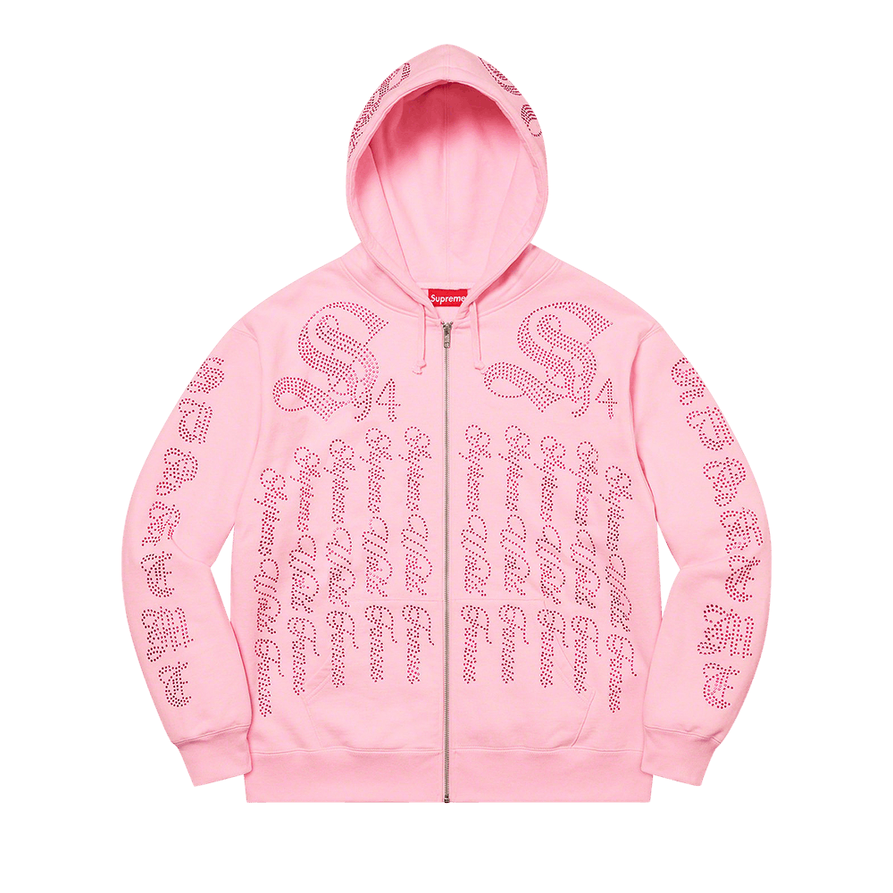 Buy Supreme Rhinestone Zip Up Hooded Sweatshirt Light Pink SS22SW39 LIGHT PINK GOAT