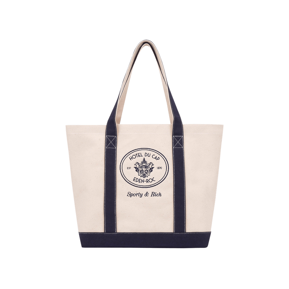 Sporty&Rich｜ (Country Club Tote Bag - Cream/Navy (BA006 Sporty & Rich Beige 94 Racquet Club Tote - Fabric of Society