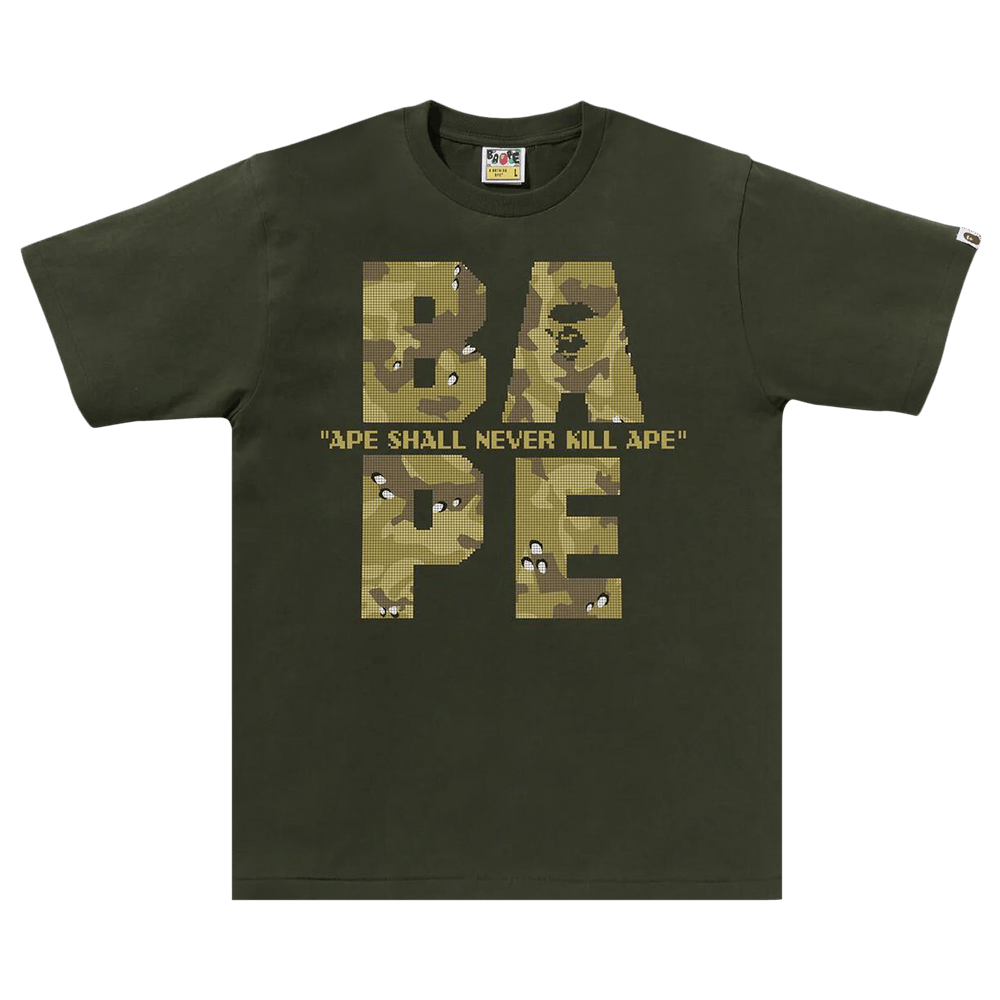 冬ギフト  'Olive Tee Logo Bitmap BAPE Buy Drab' OLIVE 041 110 1K80 - トップス