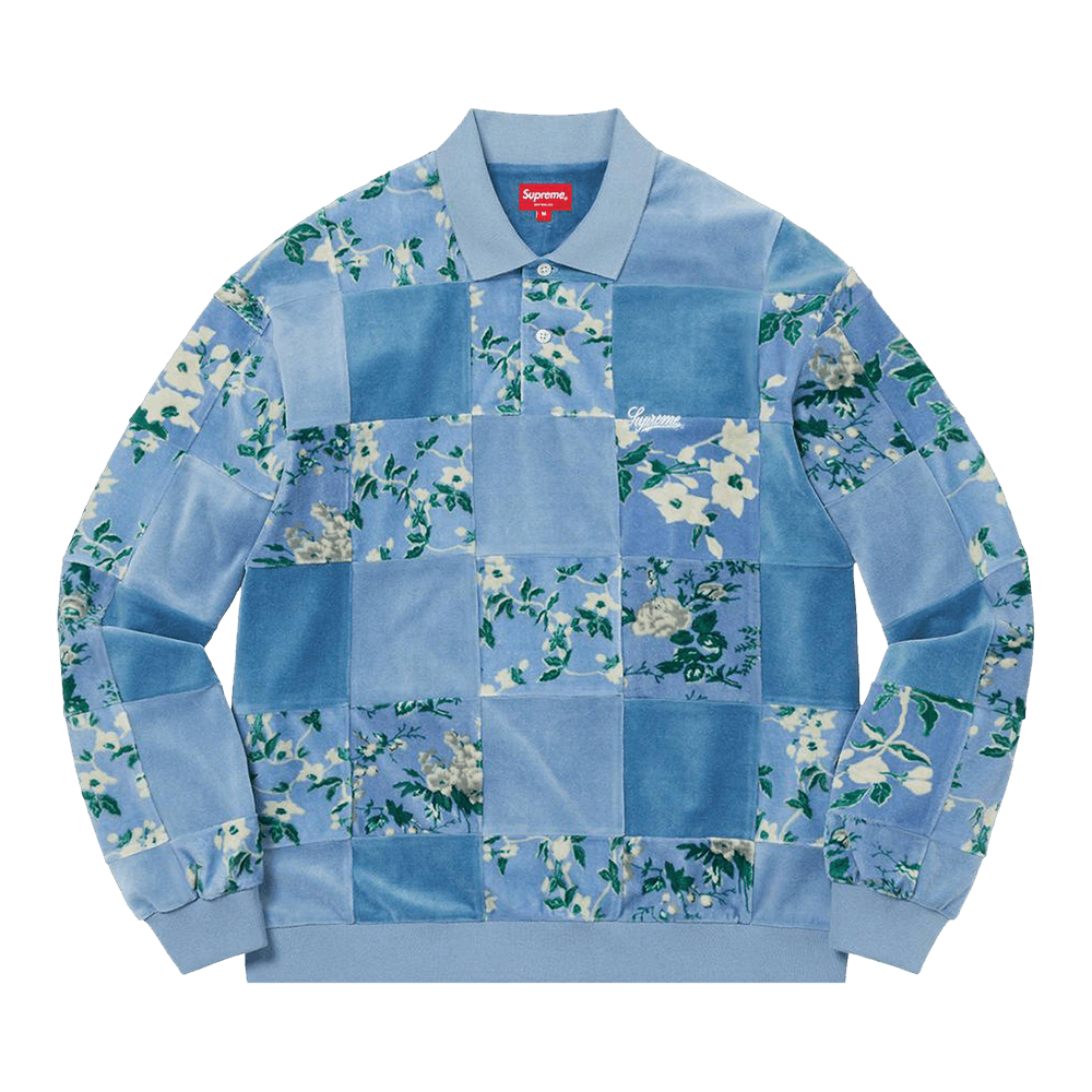 Buy Supreme Floral Patchwork Velour Long-Sleeve Polo 'Slate