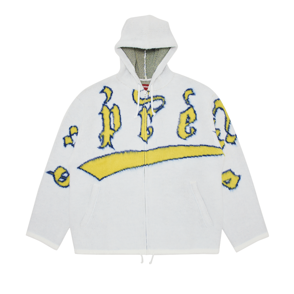【Supreme】Accent Brushed Zip Up Hooded Sweater★White★24FW Supreme Accent Brushed Zip Up Hooded Sweater - POIZON