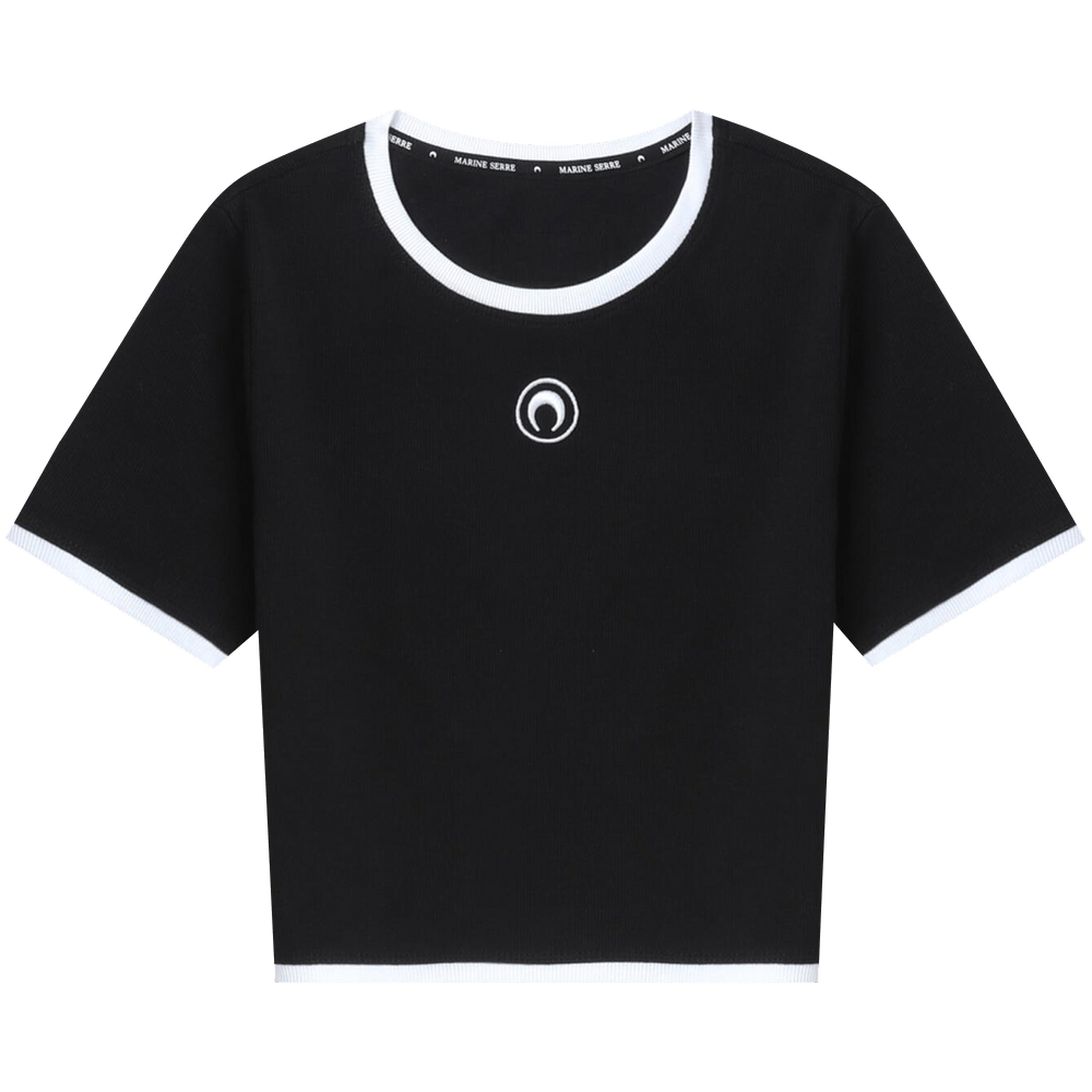 Buy Marine Serre Moon Logo Ribbed Jersey Cropped Top 'Black